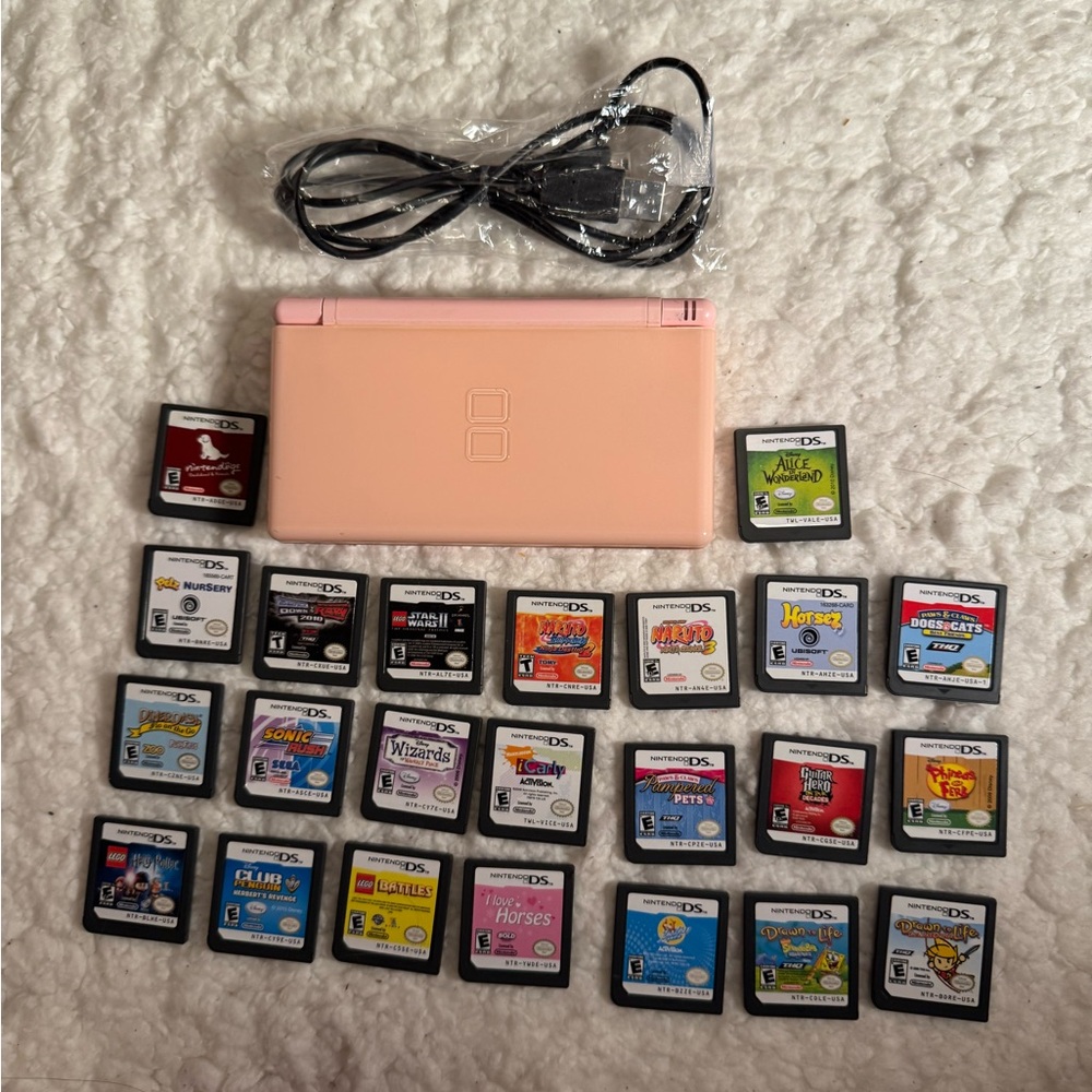 Nintendo DS Lite Pink Console with Game Collection